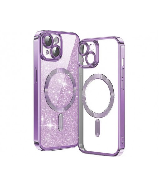 Husa iPhone 15, Crystal Glitter MagSafe cu Protectie La Camere, Light Purple